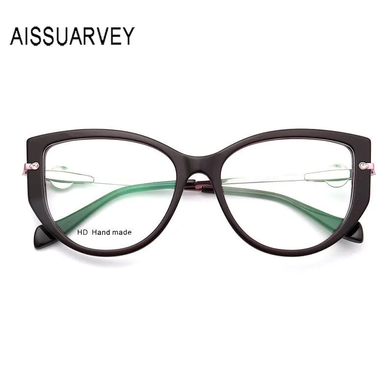 Aissuarvey Acetate Full Rim Cat Eye Frame Metal Temple Womens Eyeglasses L4504