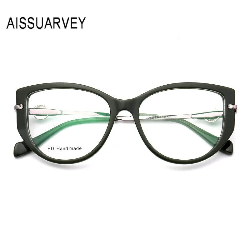 Aissuarvey Acetate Full Rim Cat Eye Frame Metal Temple Womens Eyeglasses L4504