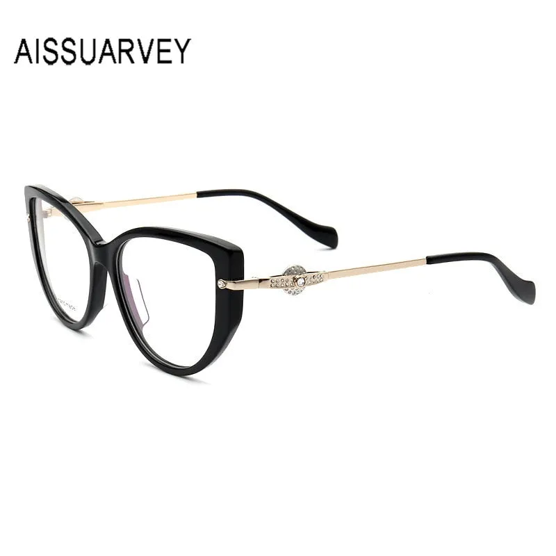 Aissuarvey Acetate Full Rim Cat Eye Frame Metal Temple Womens Eyeglasses L4504