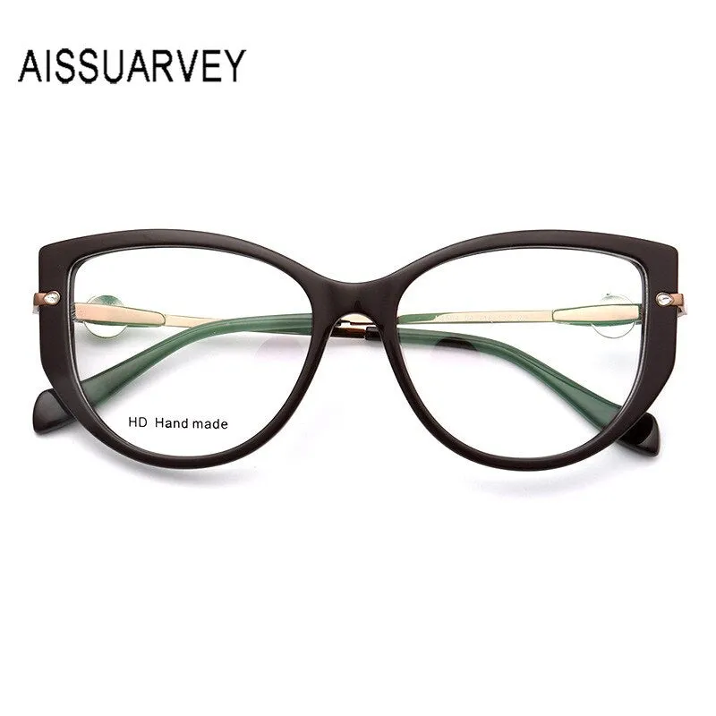 Aissuarvey Acetate Full Rim Cat Eye Frame Metal Temple Womens Eyeglasses L4504