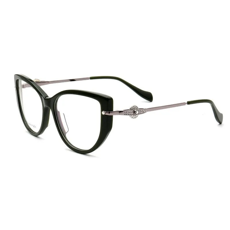 Aissuarvey Acetate Full Rim Cat Eye Frame Metal Temple Womens Eyeglasses L4504