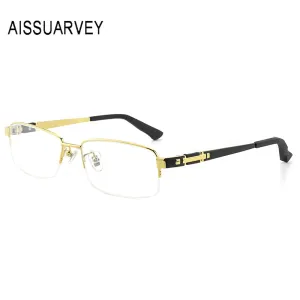 Aissuarvey Men's Eyeglasses Titanium Wooden Semi Rim As8001