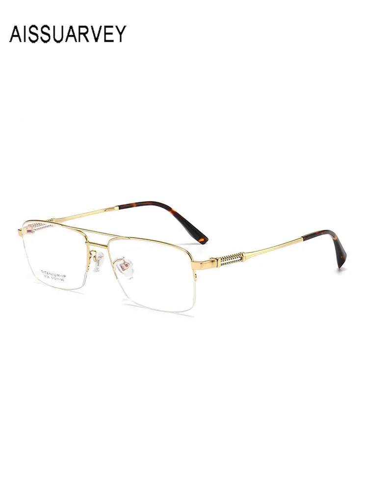 Aissuarvey Men's Large Semi Rim Square Titanium Frame Eyeglasses 8126