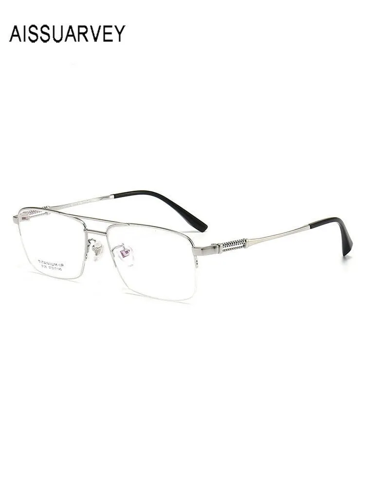 Aissuarvey Men's Large Semi Rim Square Titanium Frame Eyeglasses 8126