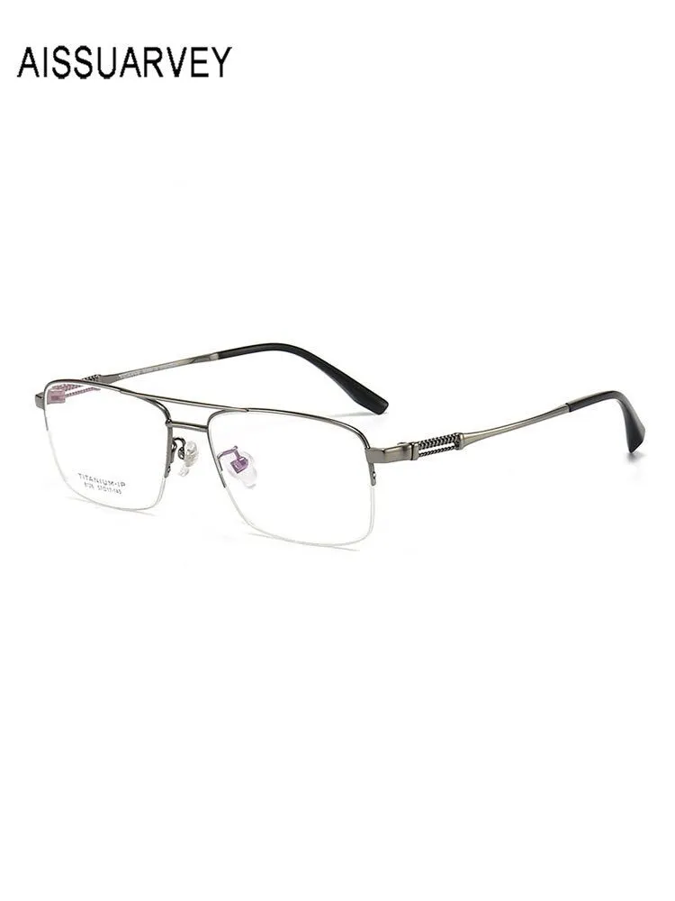 Aissuarvey Men's Large Semi Rim Square Titanium Frame Eyeglasses 8126