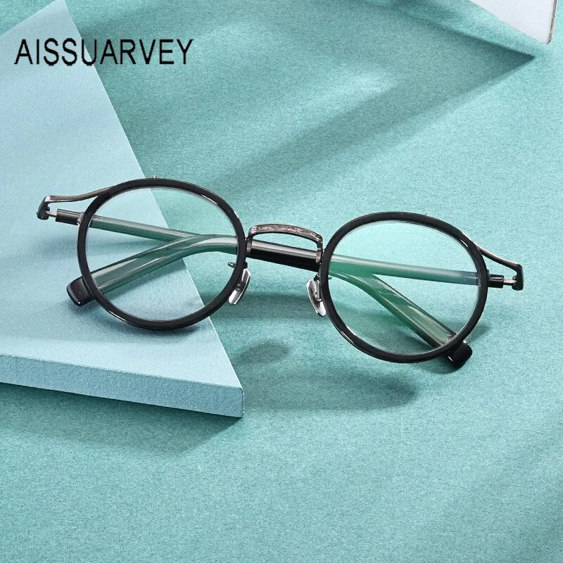 Aissuarvey Unisex Acetate Alloy Round Full Rim Eyeglasses