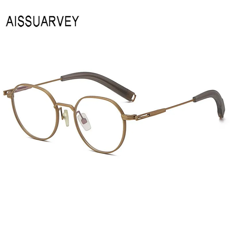 Aissuarvey Unisex Eyeglasses Small Round Acetate Titanium Ip Full Rim 17.4g