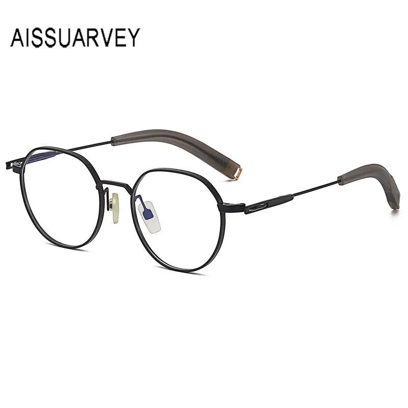 Aissuarvey Unisex Eyeglasses Small Round Acetate Titanium Ip Full Rim 17.4g