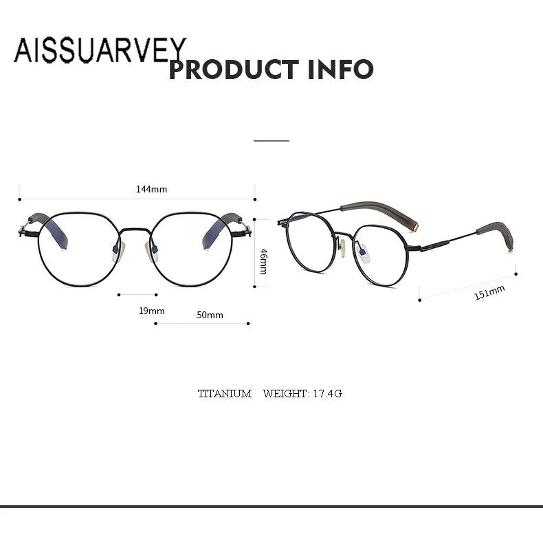 Aissuarvey Unisex Eyeglasses Small Round Acetate Titanium Ip Full Rim 17.4g