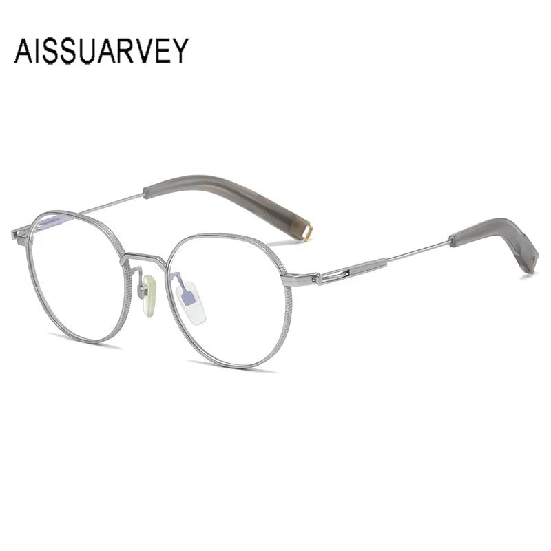 Aissuarvey Unisex Eyeglasses Small Round Acetate Titanium Ip Full Rim 17.4g