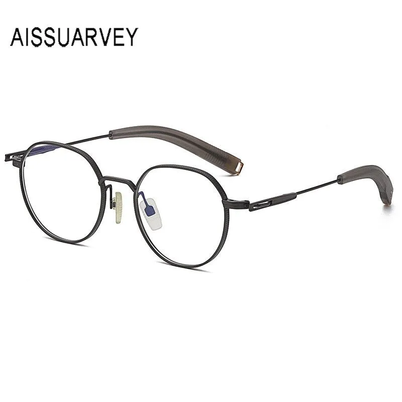 Aissuarvey Unisex Eyeglasses Small Round Acetate Titanium Ip Full Rim 17.4g