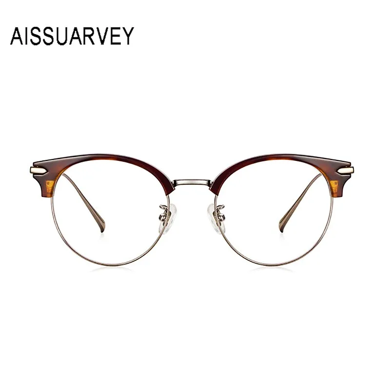 Aissuarvey Unisex Full Rim Round Cat Eye Titanium Frame Eyeglasses  As1300121