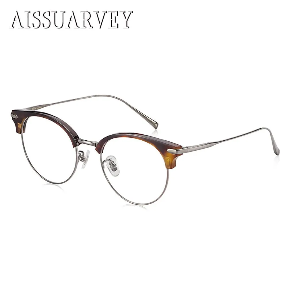 Aissuarvey Unisex Full Rim Round Cat Eye Titanium Frame Eyeglasses  As1300121