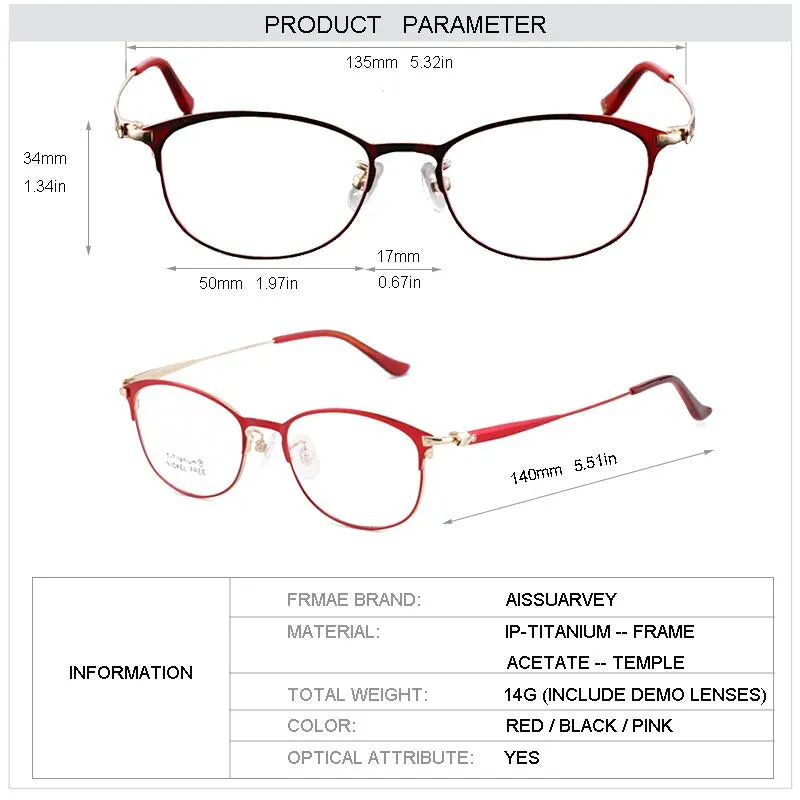 Aissuarvey Women's Full Rim Round Titanium Frame Eyeglasses  As166461