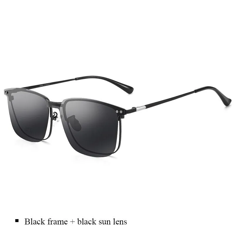 Bclear Men's Full Rim Square Alloy Frame Eyeglasses Clip On Polarized Sunglasses Zt94020