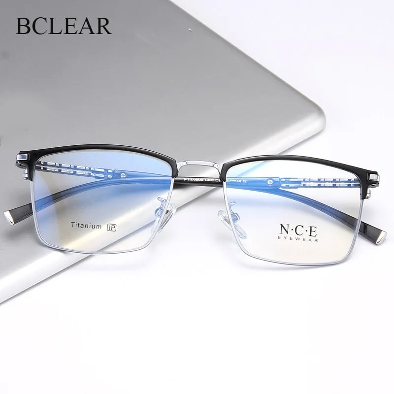 Bclear Men's Full Rim Square Titanium Frame Eyeglasses My8622