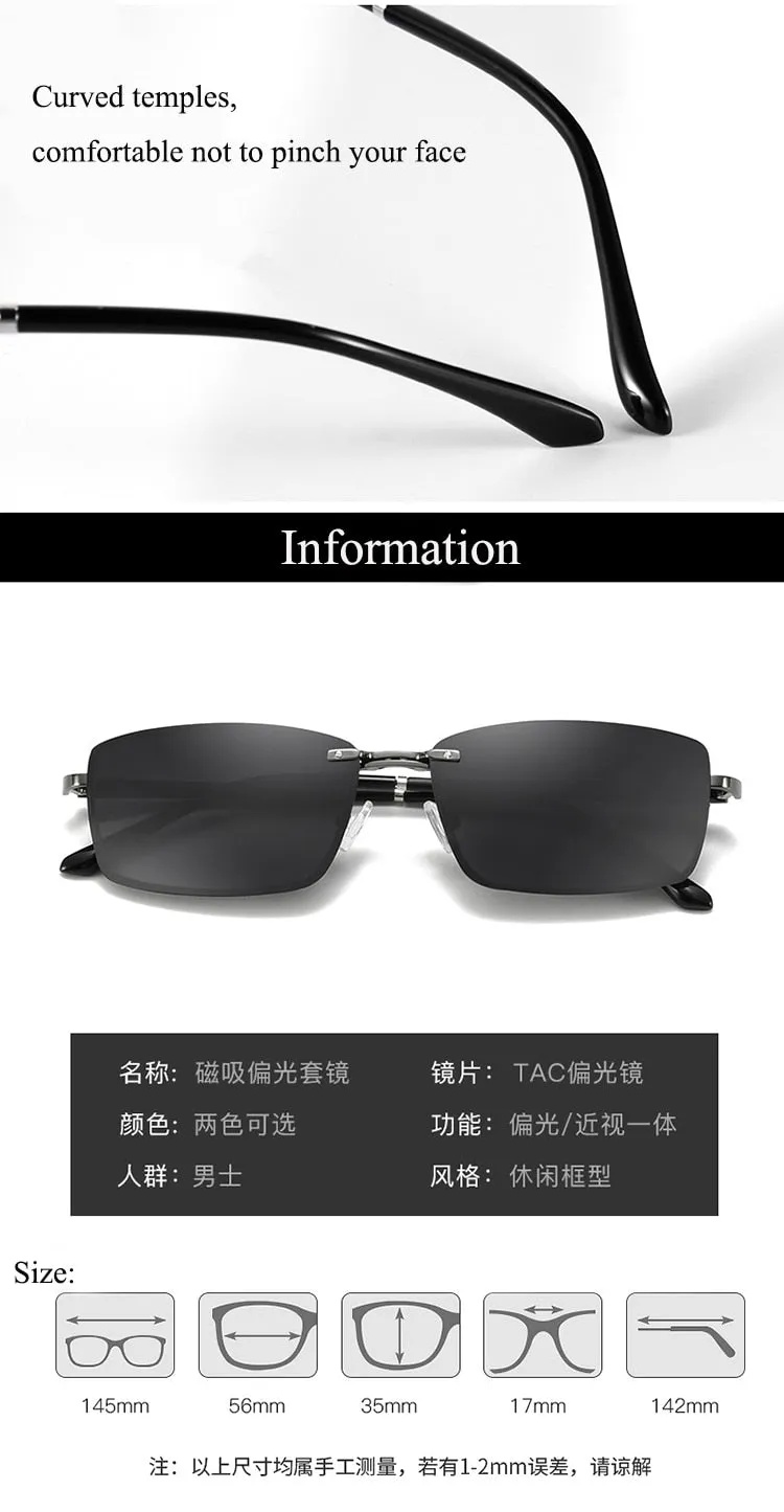 Bclear Men's Semi Rim Rectangle Alloy Eyeglasses With Clip On Polarized Sunglasses Zt9338