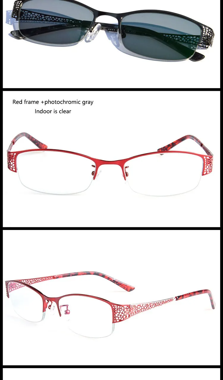 Bclear Women's Alloy Semi Rim Eyeglasses Photochromic P99001