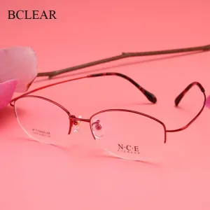 Bclear Women's Semi Rim Titanium Oval Eyeglasses Sc18029