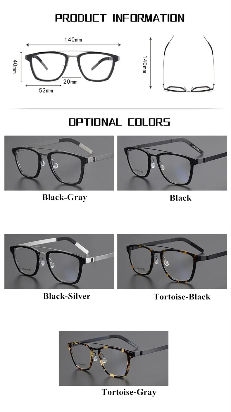 Black Mask Unisex Full Rim Double Bridge Titanium Square Eyeglasses 4507