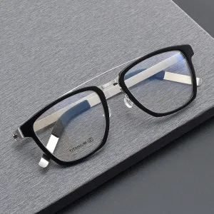 Black Mask Unisex Full Rim Double Bridge Titanium Square Eyeglasses 4507