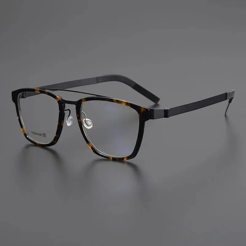 Black Mask Unisex Full Rim Double Bridge Titanium Square Eyeglasses 4507