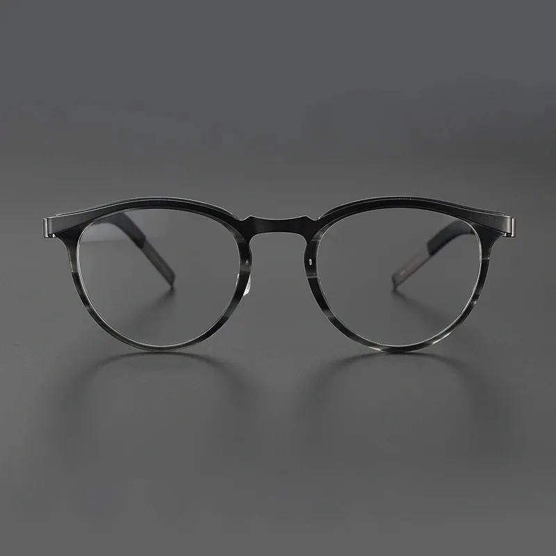 Black Mask Unisex Full Rim Round Screwless Titanium Acetate Eyeglasses 9903