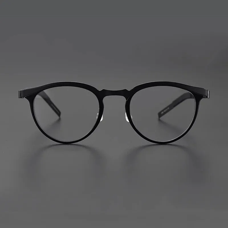 Black Mask Unisex Full Rim Round Screwless Titanium Acetate Eyeglasses 9903