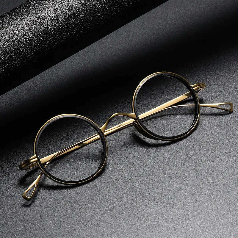 Black Mask Unisex Full Rim Round Titanium Eyeglasses Km123