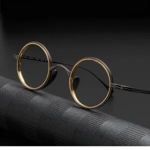 Black Mask Unisex Full Rim Round Titanium Eyeglasses Km123