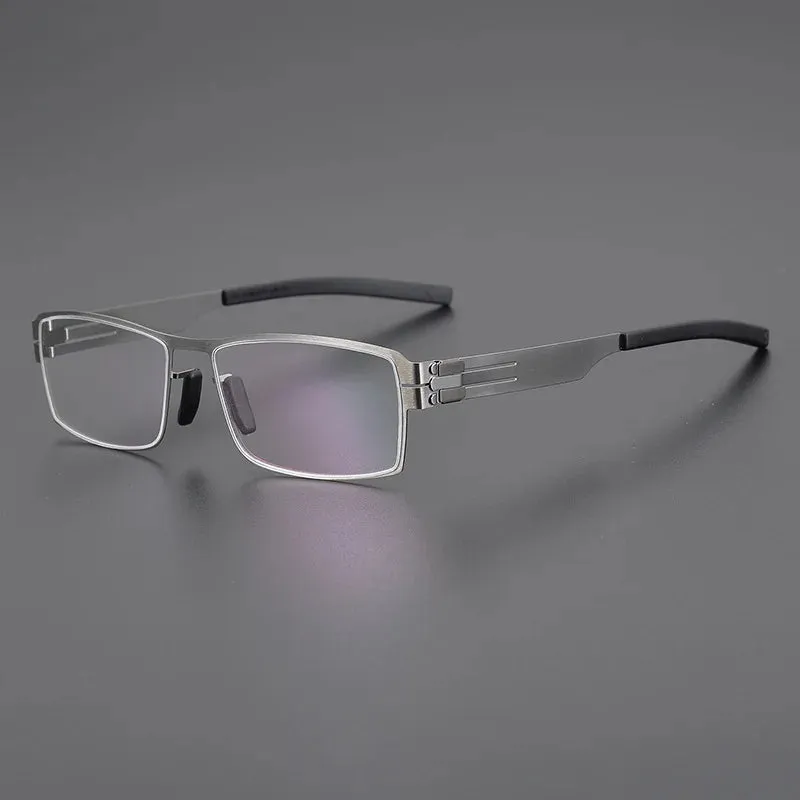 Black Mask Unisex Full Rim Screwless Rectangle Stainless Steel Eyeglasses 5085