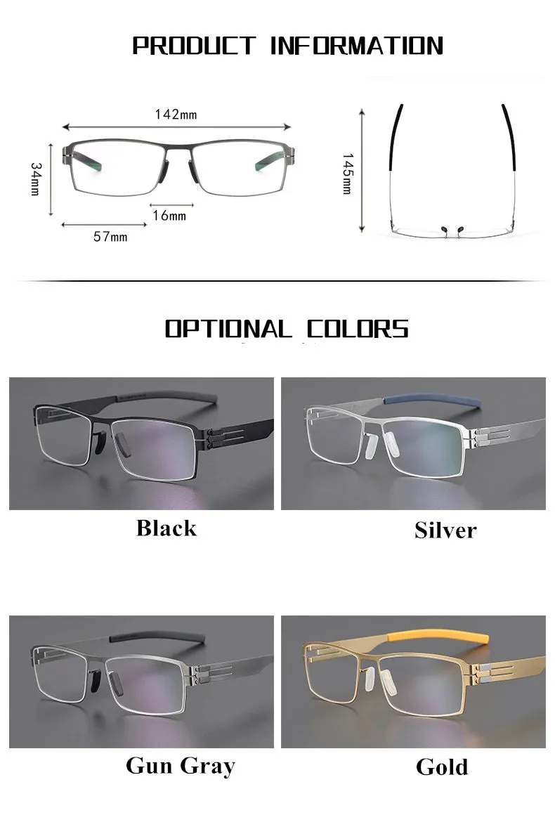 Black Mask Unisex Full Rim Screwless Rectangle Stainless Steel Eyeglasses 5085