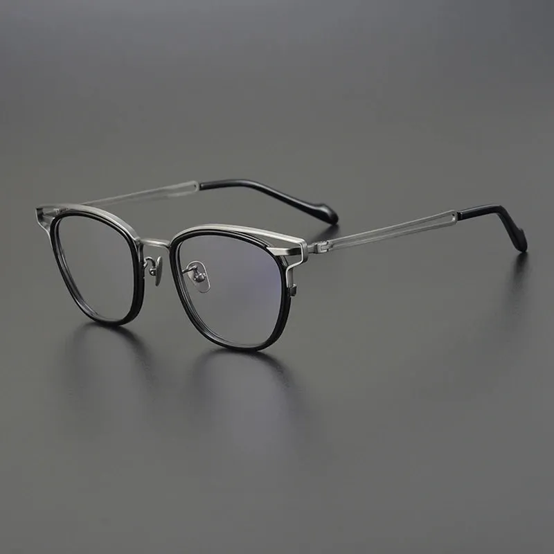 Black Mask Unisex Full Rim Square Acetate Titanium Eyeglasses 19060