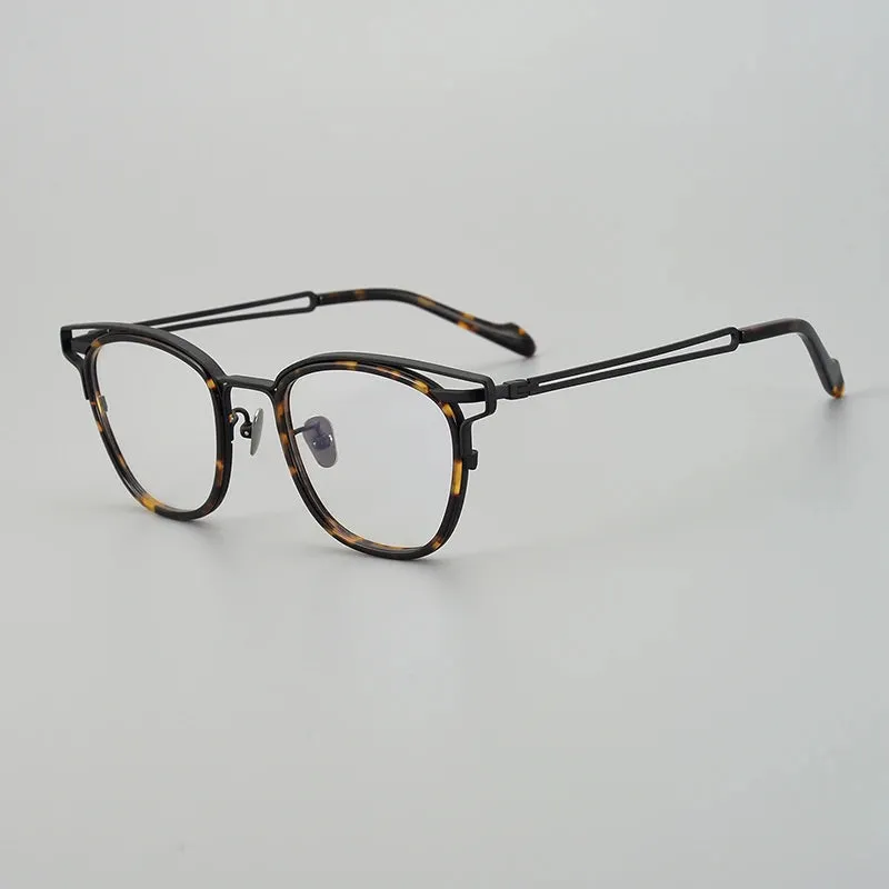 Black Mask Unisex Full Rim Square Acetate Titanium Eyeglasses 19060