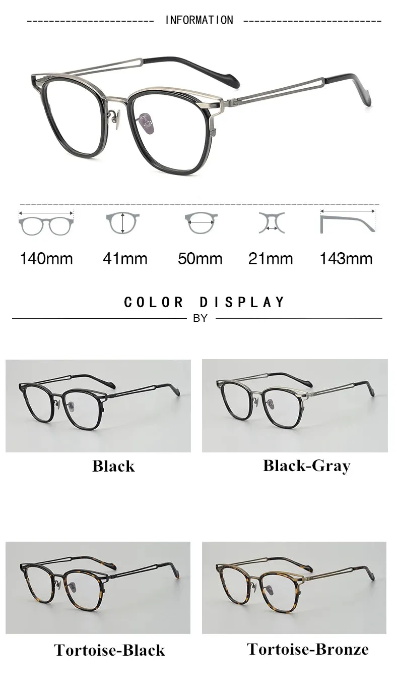 Black Mask Unisex Full Rim Square Acetate Titanium Eyeglasses 19060