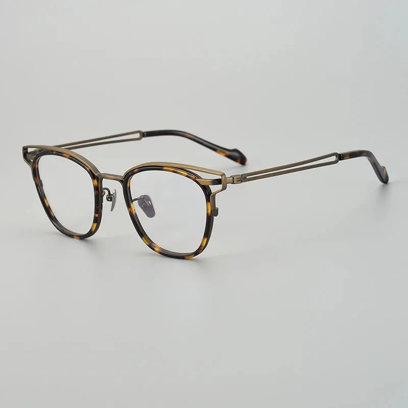 Black Mask Unisex Full Rim Square Acetate Titanium Eyeglasses 19060