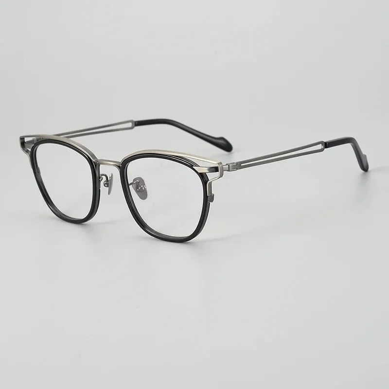 Black Mask Unisex Full Rim Square Acetate Titanium Eyeglasses 19060