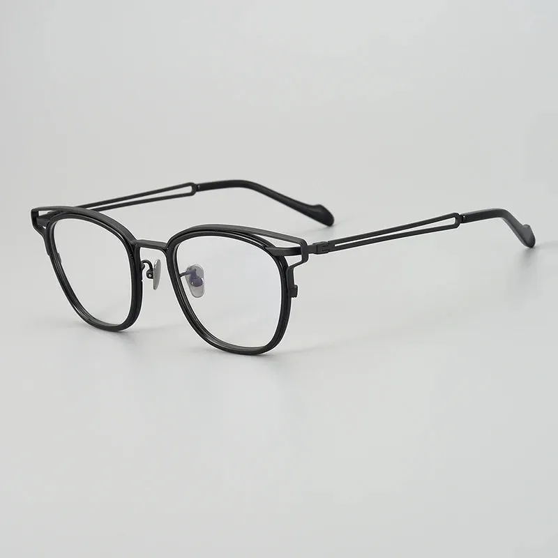 Black Mask Unisex Full Rim Square Acetate Titanium Eyeglasses 19060