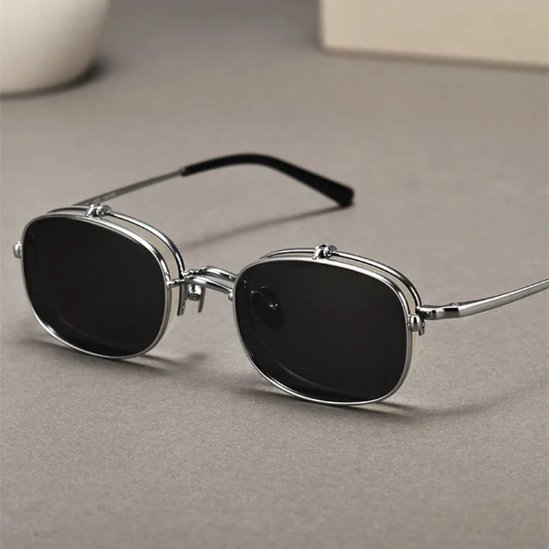 Black Mask Unisex Semi Rim Rectangle Titanium Eyeglasses Clip On Sunglasses K15