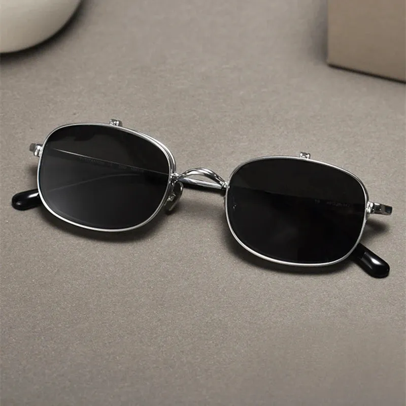 Black Mask Unisex Semi Rim Rectangle Titanium Eyeglasses Clip On Sunglasses K15