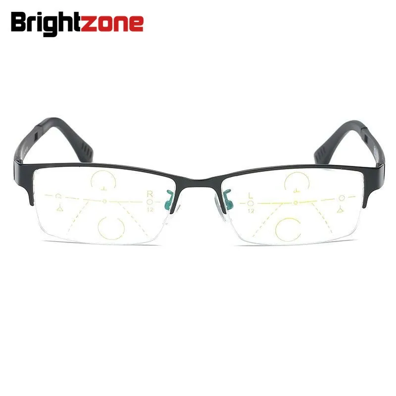 Brightzone Unisex Semi Rim Rectangle Alloy Progressive Reading Glasses 4001