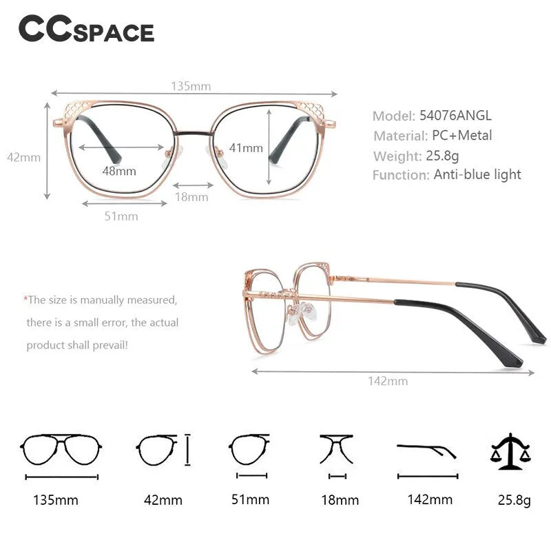 CCspace Full Rim Square Cat Eye Alloy Frame Eyeglasses 54076