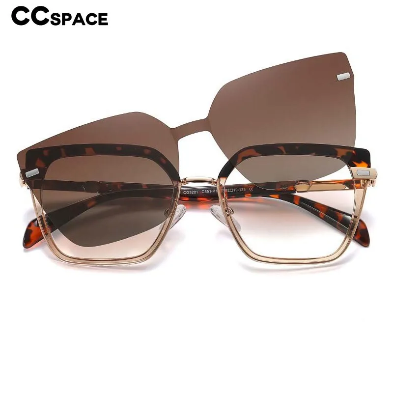 CCspace Full Rim Square Cat Eye Tr 90 Titanium Eyeglasses With Clip On Sunglasses 54894