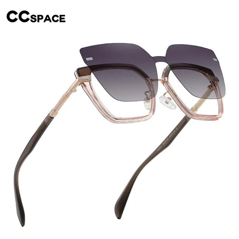 CCspace Full Rim Square Cat Eye Tr 90 Titanium Eyeglasses With Clip On Sunglasses 54894