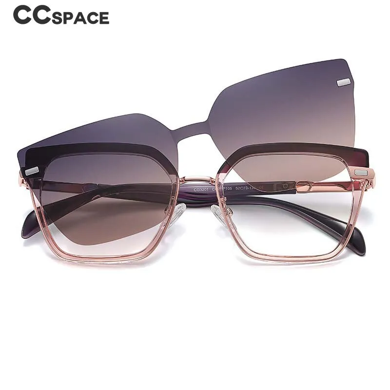 CCspace Full Rim Square Cat Eye Tr 90 Titanium Eyeglasses With Clip On Sunglasses 54894