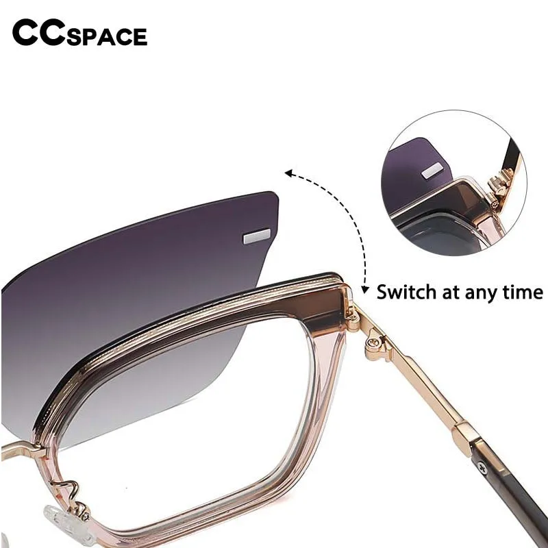 CCspace Full Rim Square Cat Eye Tr 90 Titanium Eyeglasses With Clip On Sunglasses 54894