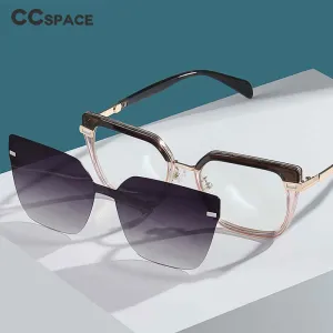 CCspace Full Rim Square Cat Eye Tr 90 Titanium Eyeglasses With Clip On Sunglasses 54894