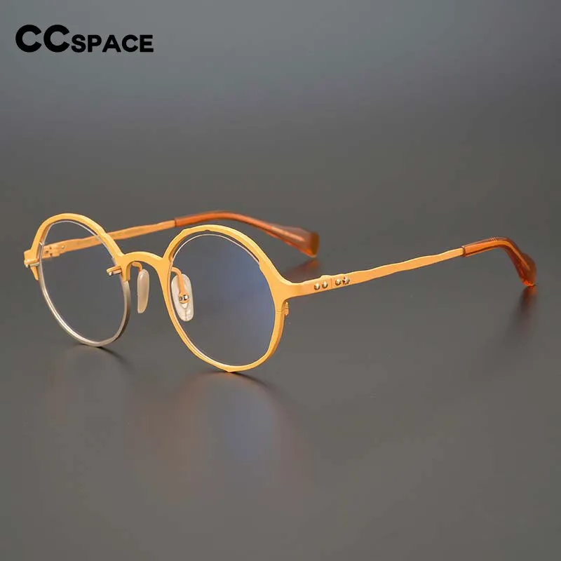 CCspace Unisex Full Rim Irregular Round Handcrafted Titanium Eyeglasses 53160