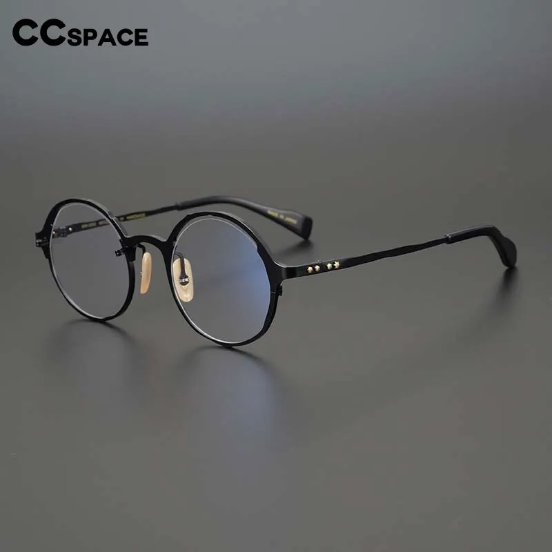 CCspace Unisex Full Rim Irregular Round Handcrafted Titanium Eyeglasses 53160