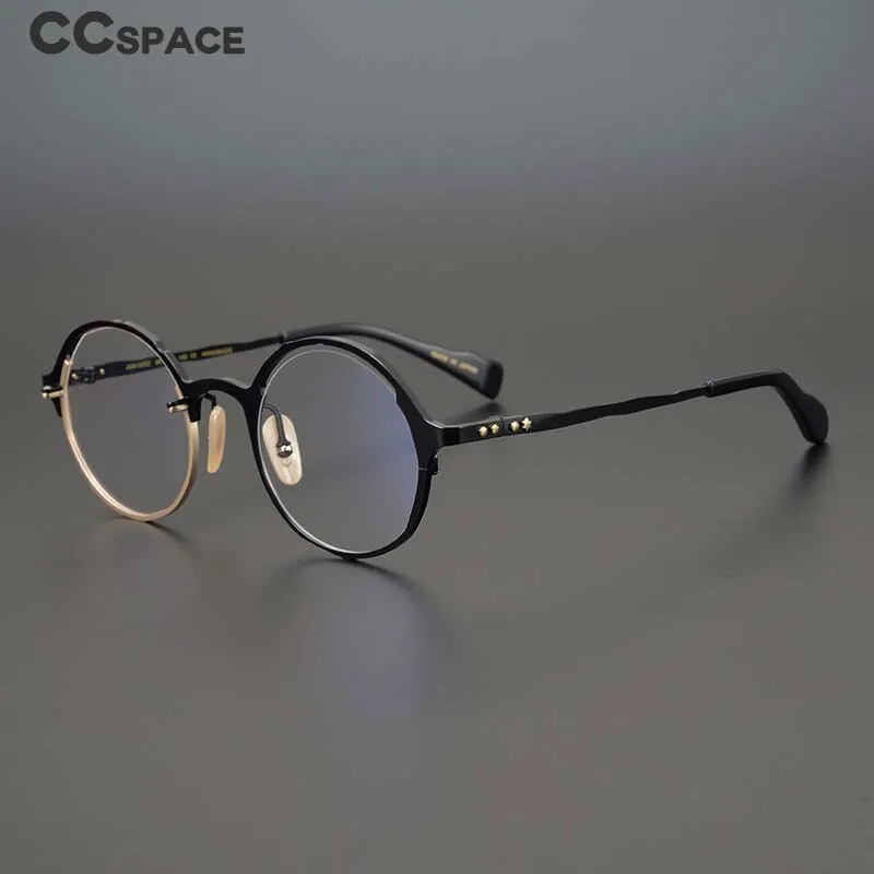 CCspace Unisex Full Rim Irregular Round Handcrafted Titanium Eyeglasses 53160